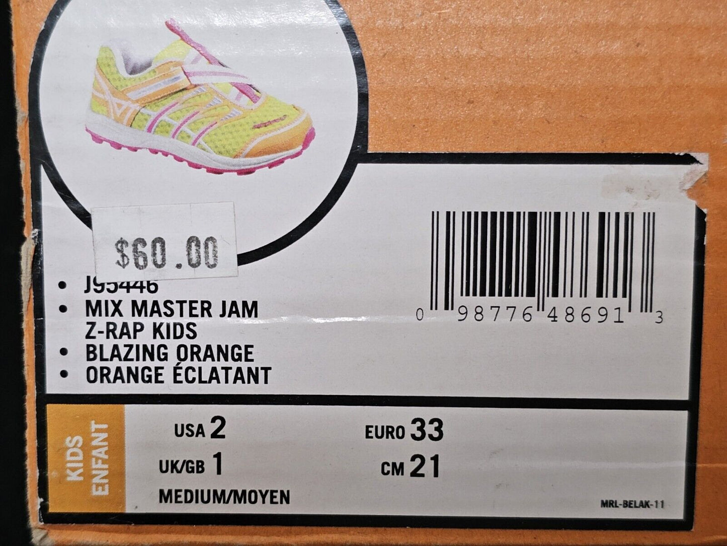 Merrell Mix Master Jam Z-Rap Running Shoe Blazing Orange Kids Size US 2