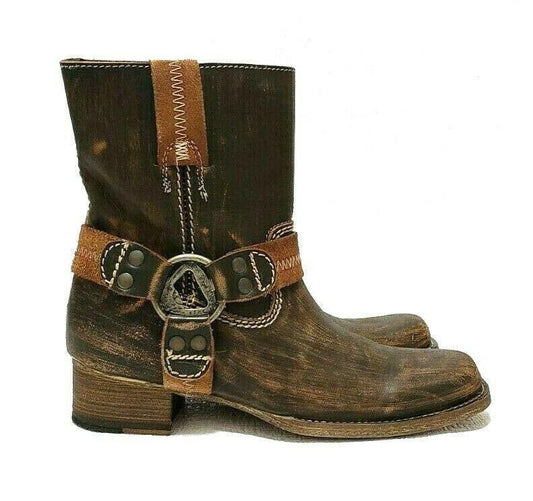 BED STU Roma Brown Distressed Leather Harness Biker Motorcycle Boots Women  Sz 6 - SVNYFancy
