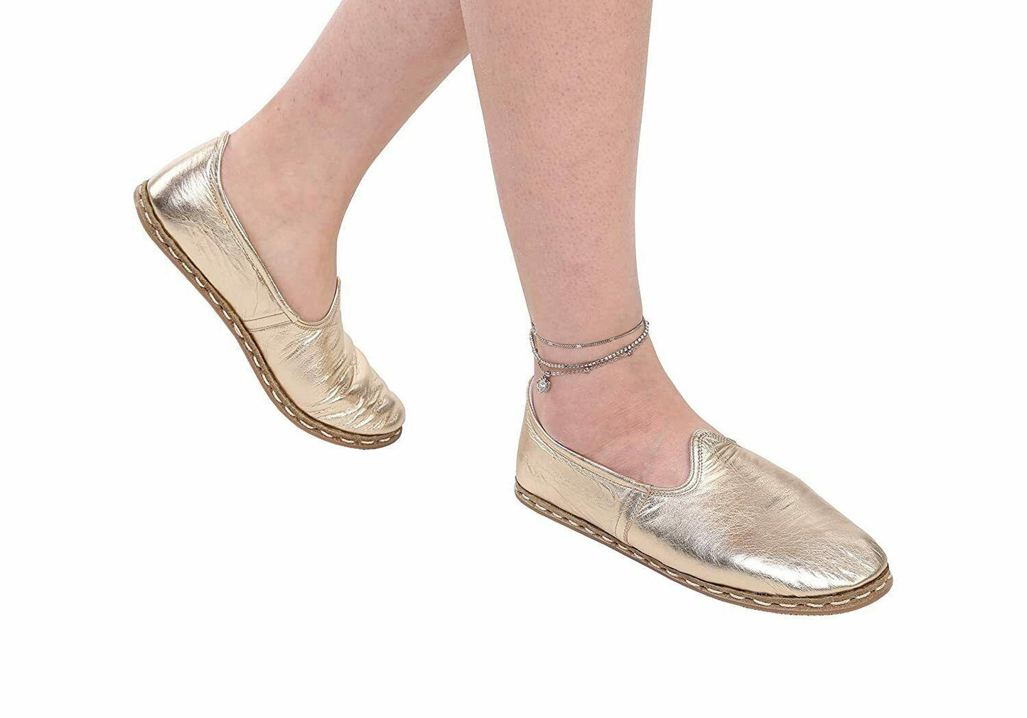 GIZZE Handmade GOLD Leather Slip-On loafers Shoes Size 8 - SVNYFancy