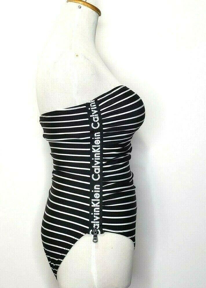 Calvin Klein Womens One Piece Swimsuit Reflectable Logo With Zip Swimwear Size 6 - SVNYFancy