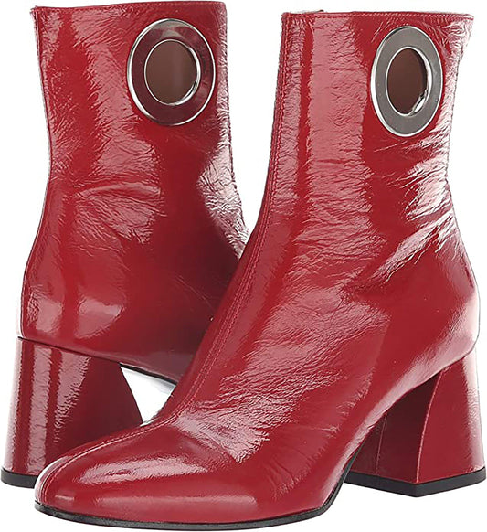 Summit White Mountain Sherry Ankle Boot Red Crinkle Patent Italian Leather Size 38 M - SVNYFancy