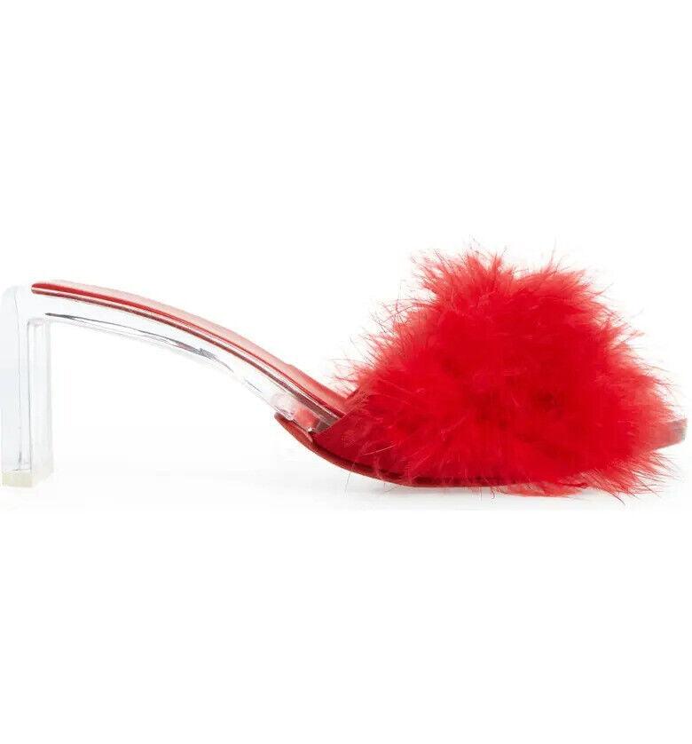 Jeffrey Campbell Luxuries Acrylic Sandal with Red Genuine Feather Size US 6 - SVNYFancy