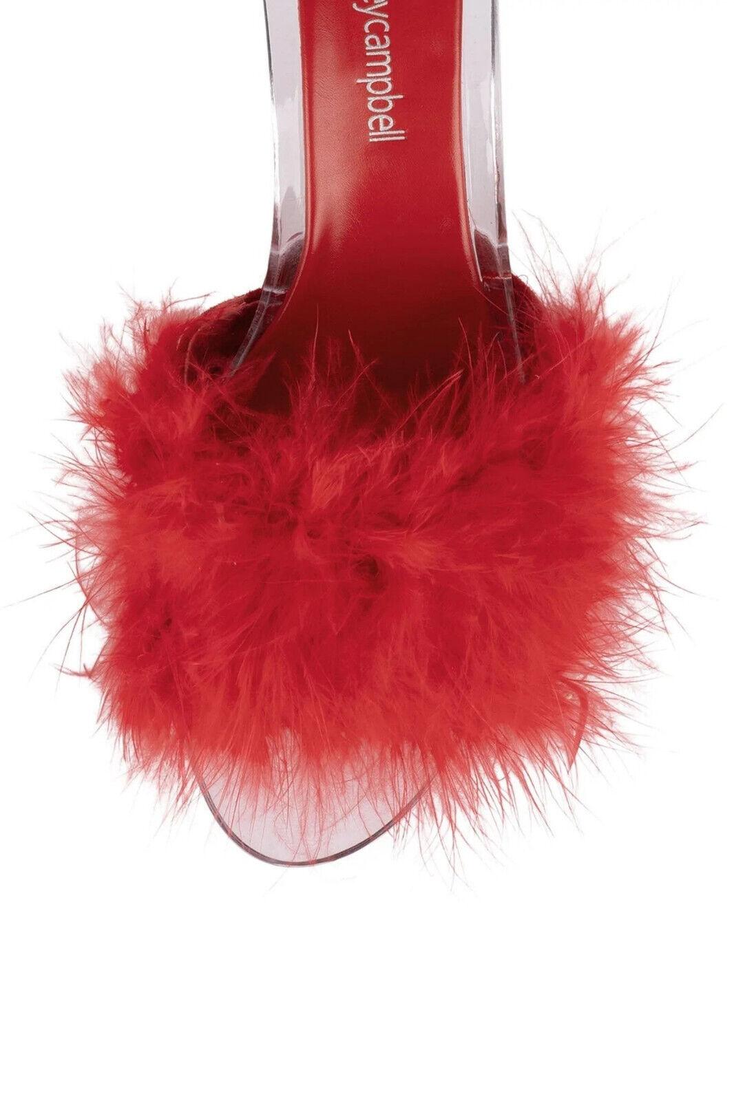 Jeffrey Campbell Luxuries Acrylic Sandal with Red Genuine Feather Size US 6 - SVNYFancy