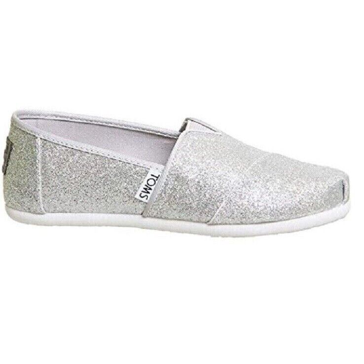 Toms Youth Classics Girl's Silver Sparkle Glitter Slip On Shoes Size 2