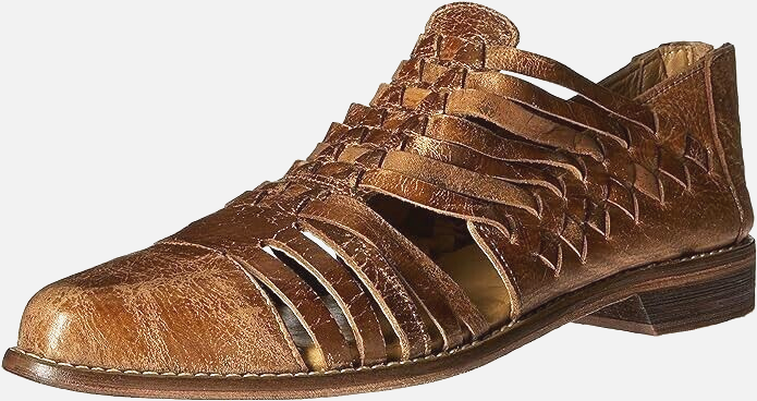 Bed Stu Las Cruces Womens Tan Lux Leather Zipper Strap Sandals Shoes Size US 7.5