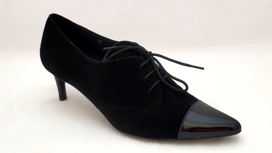 Vaneli Tia Black Suede Patent Leather Lace Up Pointed Toe Shoes Size US 9S