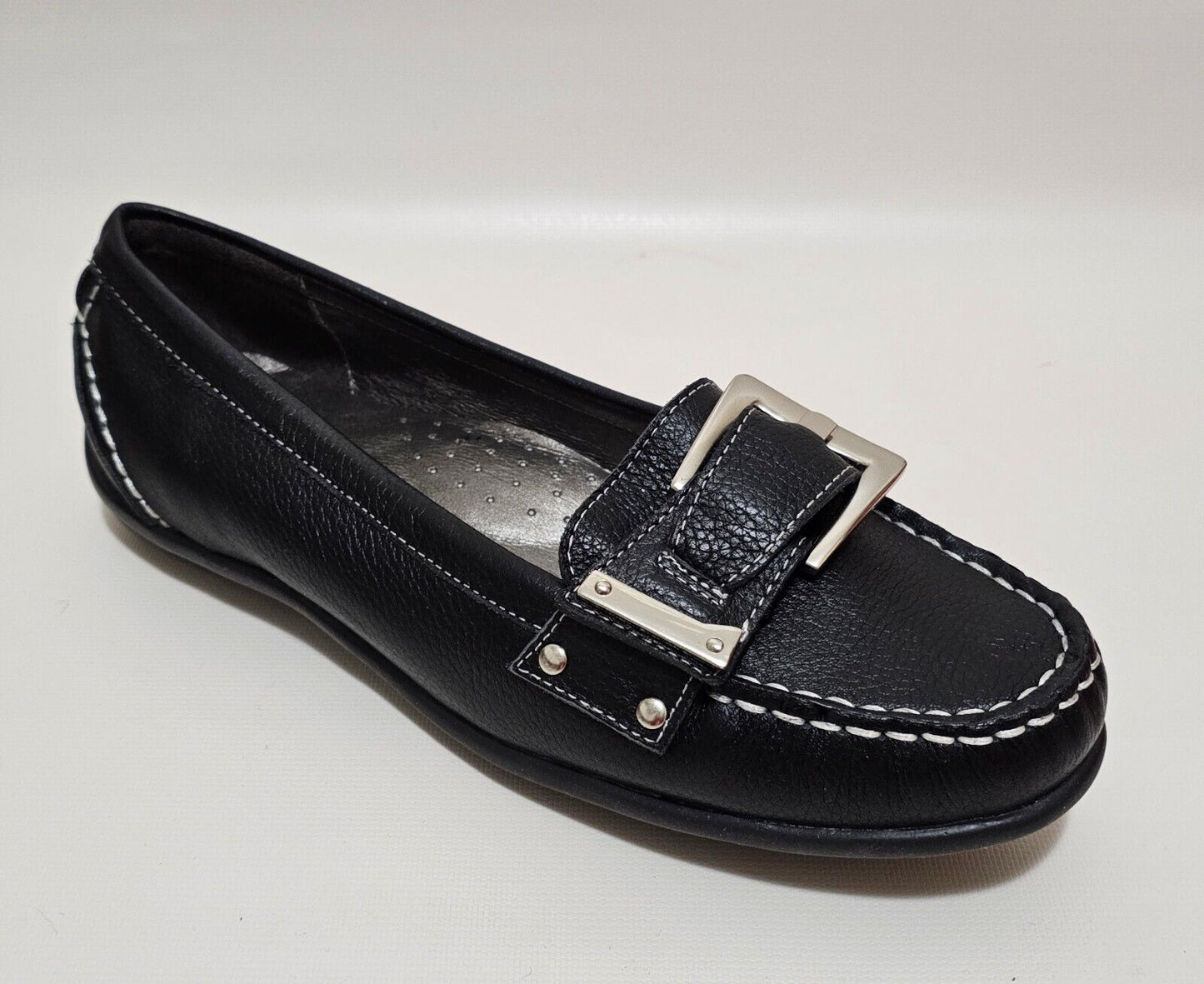 Renalison Black Leather Slip-on Casual Loafer Shoes Womens Size US 7