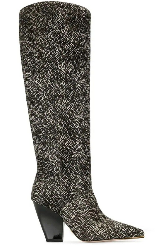 Tory Burch Lila 90 mm High- Knee Pull-on Leather Boots Black White Shimmering  9