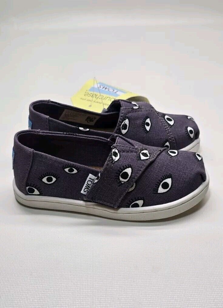 TOMS Toddler Girls' Purple Eye Print Canvas Alpargata Slip-On Shoes Size US  7