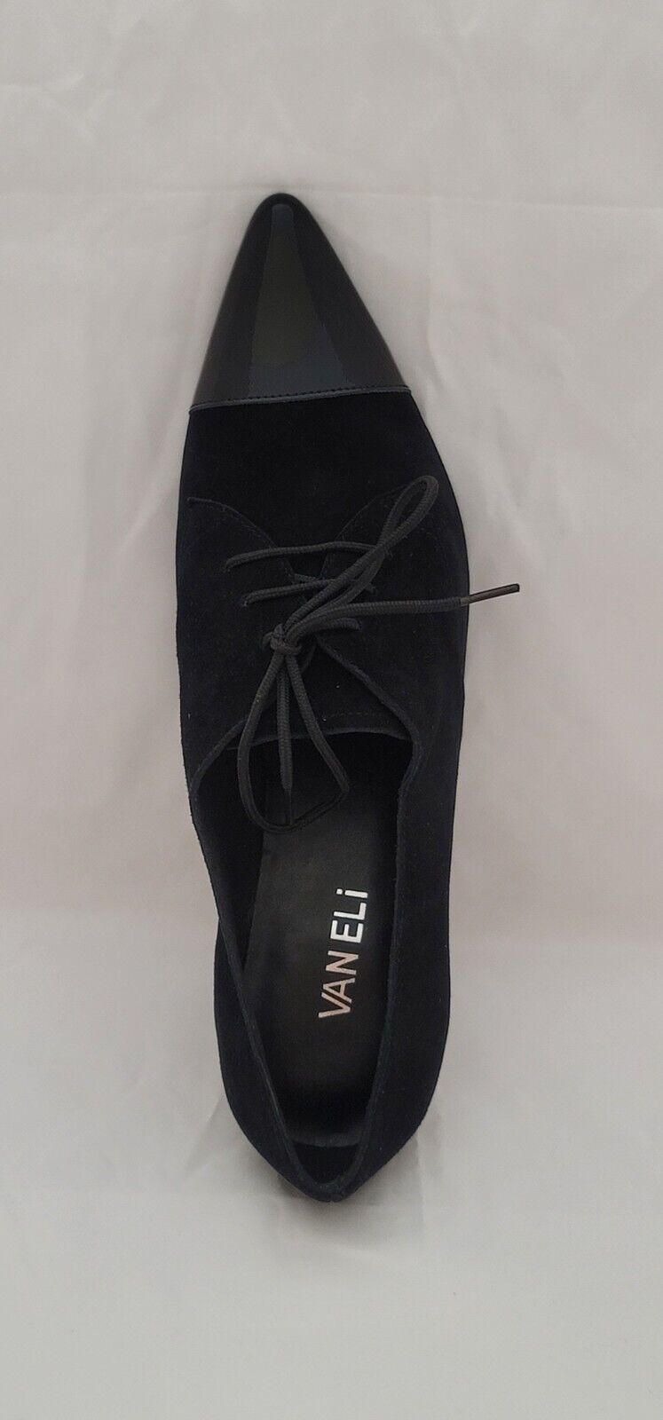 Vaneli Tia Black Suede Patent Leather Lace Up Pointed Toe Shoes Size US 9S