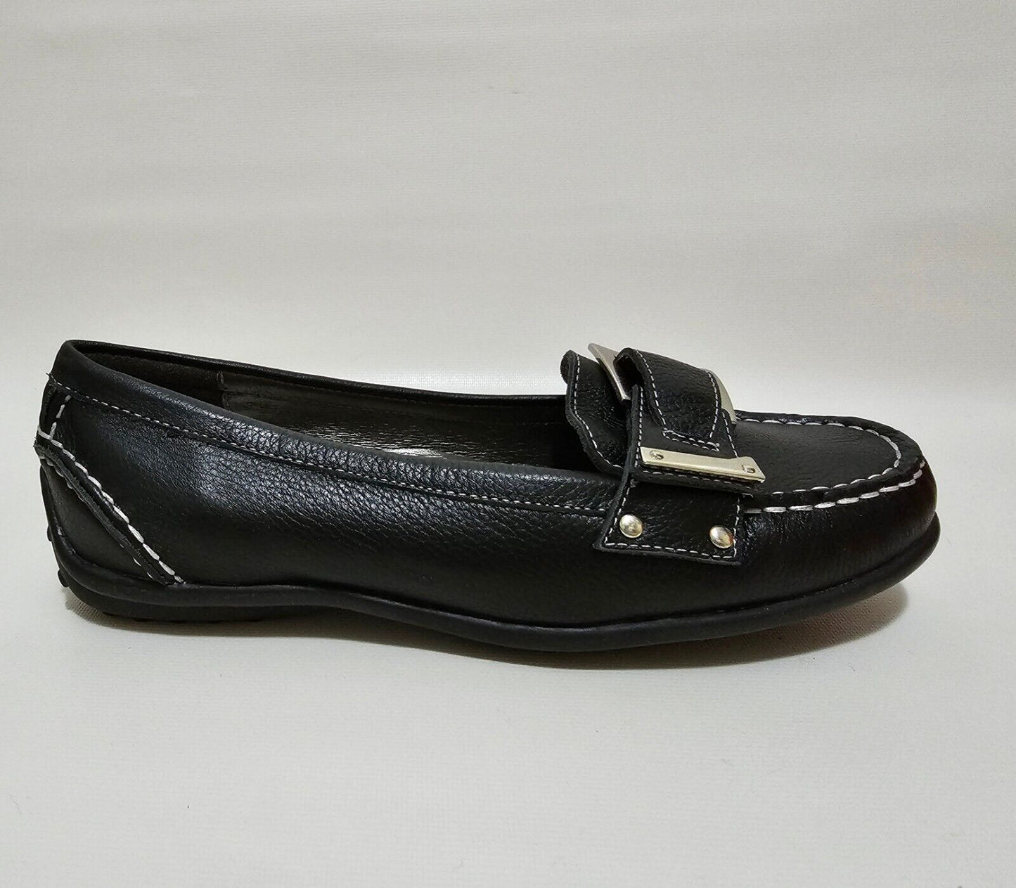 Renalison Black Leather Slip-on Casual Loafer Shoes Womens Size US 7