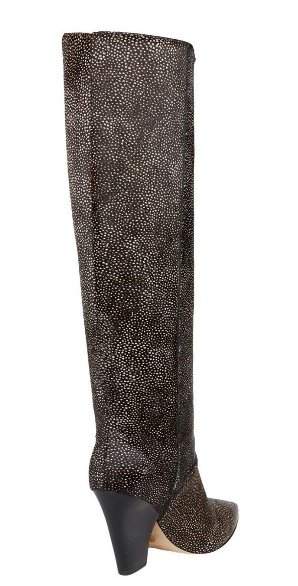 Tory Burch Lila 90 mm High- Knee Pull-on Leather Boots Black White Shimmering  9