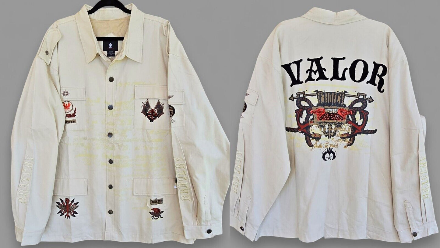 MRG Made Right Genuine Embroidered Shirt Jacket Heavy Cotton Ivory Size 4XL