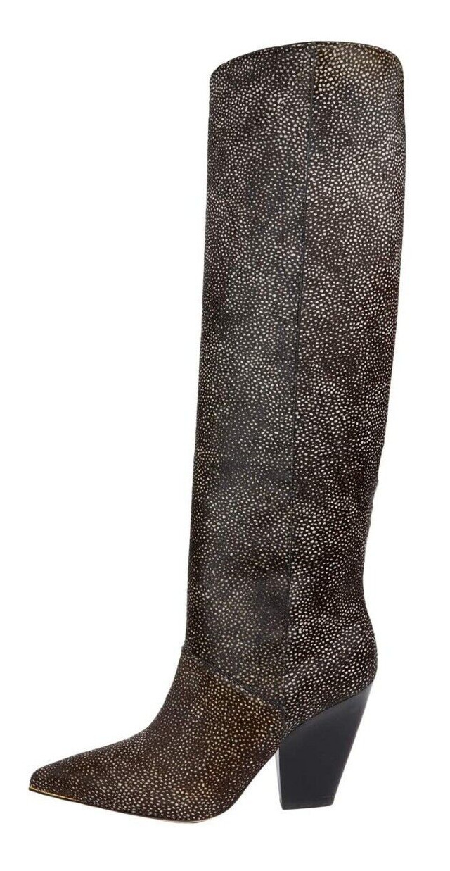 Tory Burch Lila 90 mm High- Knee Pull-on Leather Boots Black White Shimmering  9