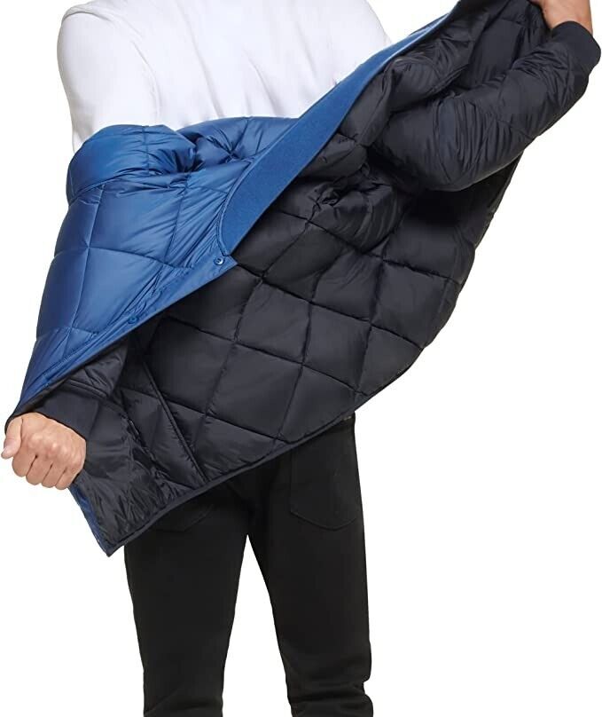 Calvin Klein Men's Blue Reversible Diamond Quilted Snap-Front Bomber Jacket XXL
