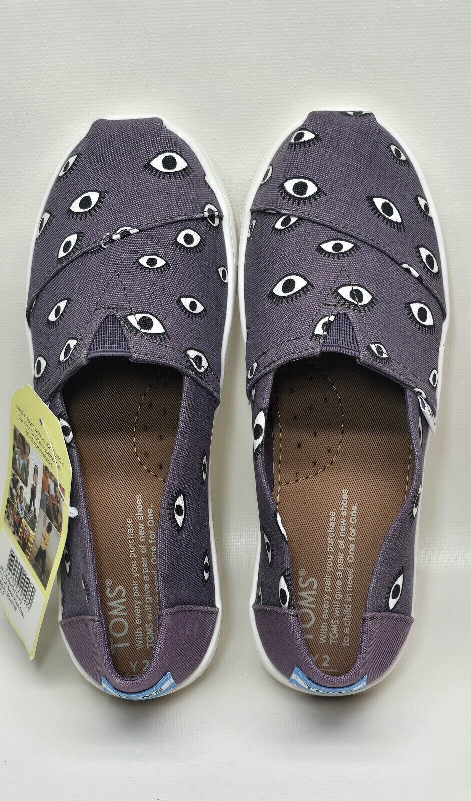 Toms Purple Eye Print Classic Slip On Flats Shoes Size Youth 2