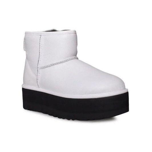 UGG Women's Classic Mini Platform Boots White Ultra Mate Warm-Lined Size US 9