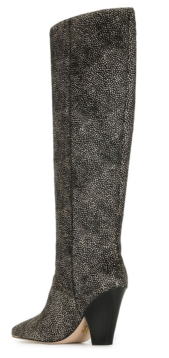 Tory Burch Lila 90 mm High- Knee Pull-on Leather Boots Black White Shimmering  9