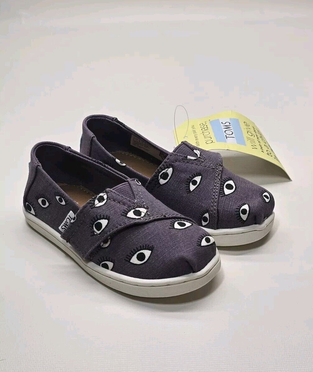 TOMS Toddler Girls' Purple Eye Print Canvas Alpargata Slip-On Shoes Size US  7