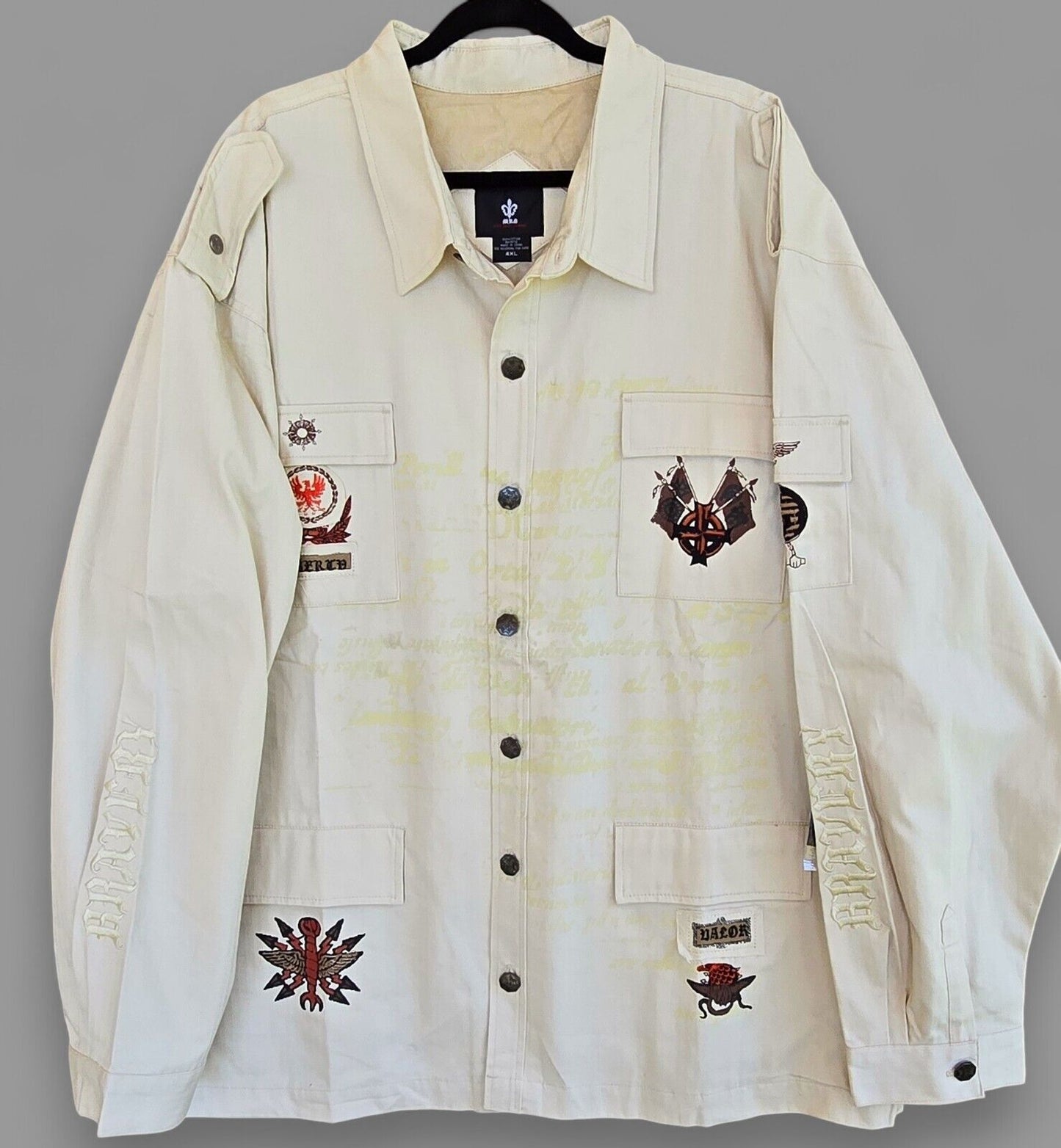 MRG Made Right Genuine Embroidered Shirt Jacket Heavy Cotton Ivory Size 4XL