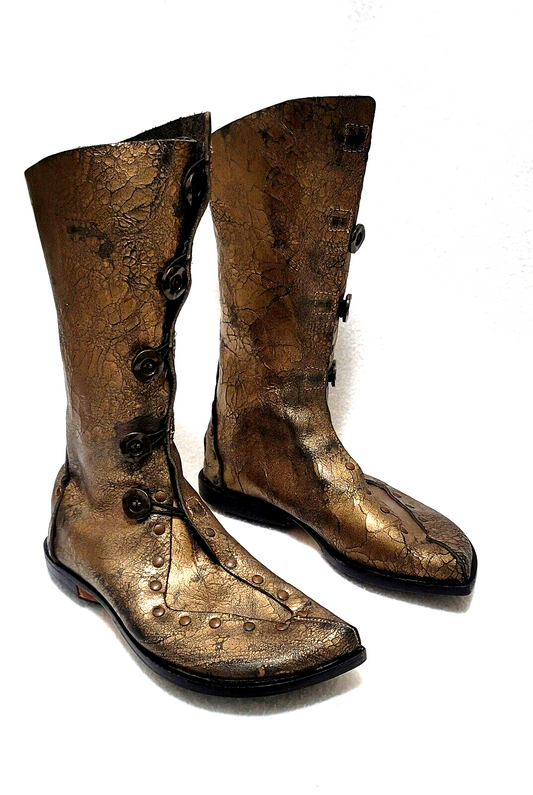 CYDWOQ Feather Leather Button Up Boots Gold Distressed, Women's Size US 6