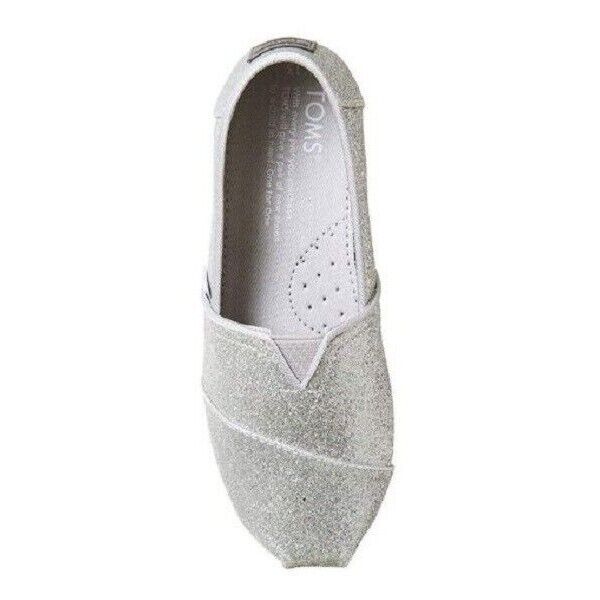 Toms Youth Classics Girl's Silver Sparkle Glitter Slip On Shoes Size 2