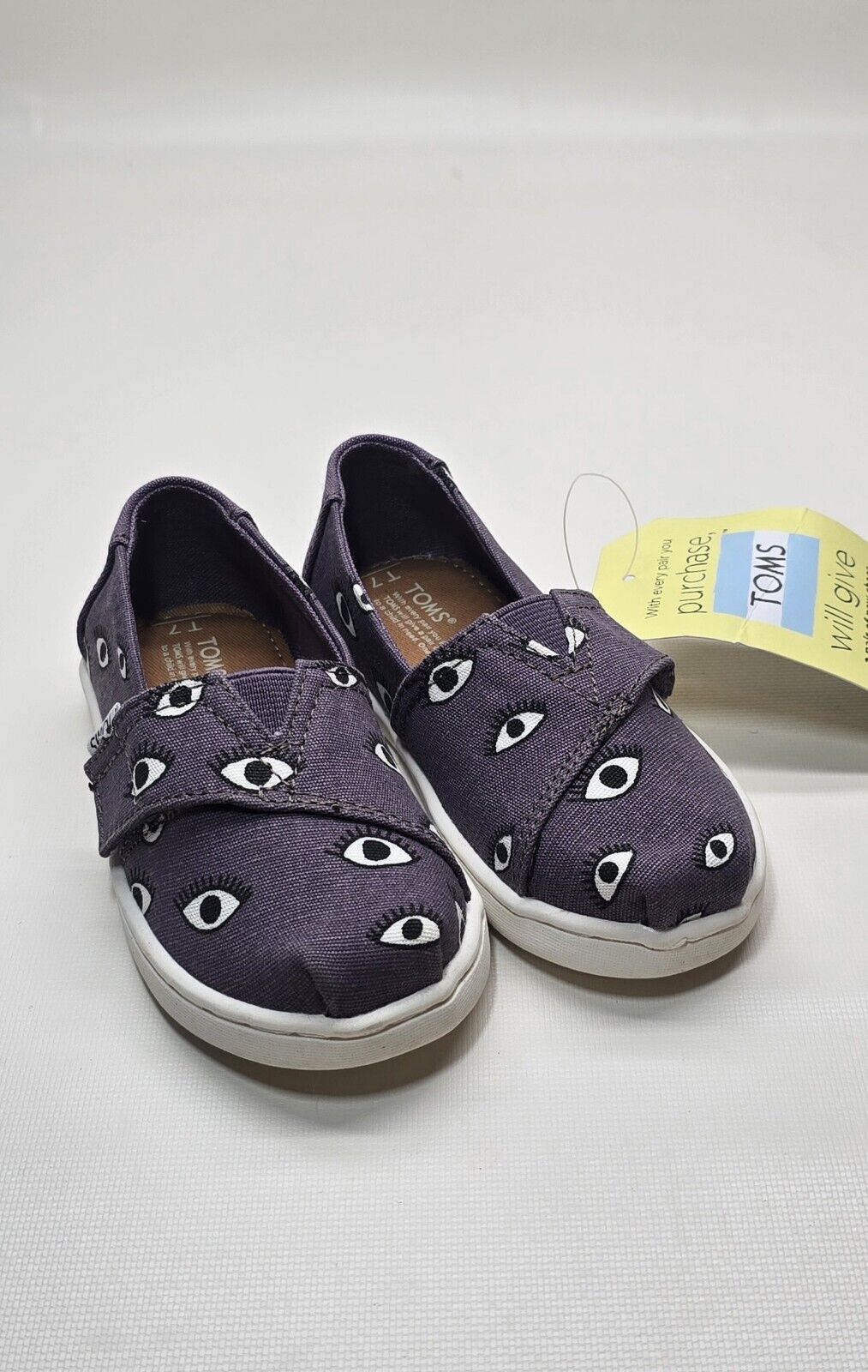 TOMS Toddler Girls' Purple Eye Print Canvas Alpargata Slip-On Shoes Size US  7