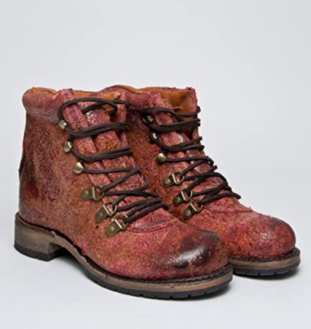 Vintage Shoe Company Minden Red Crackled Distressed Leather Hiker Boot  US 6.5 - SVNYFancy