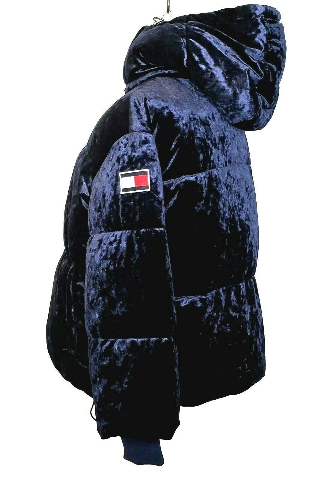 Tommy Hilfiger Dark Navy Velvet Puffer Jacket With Backpack Straps Womens Size S - SVNYFancy