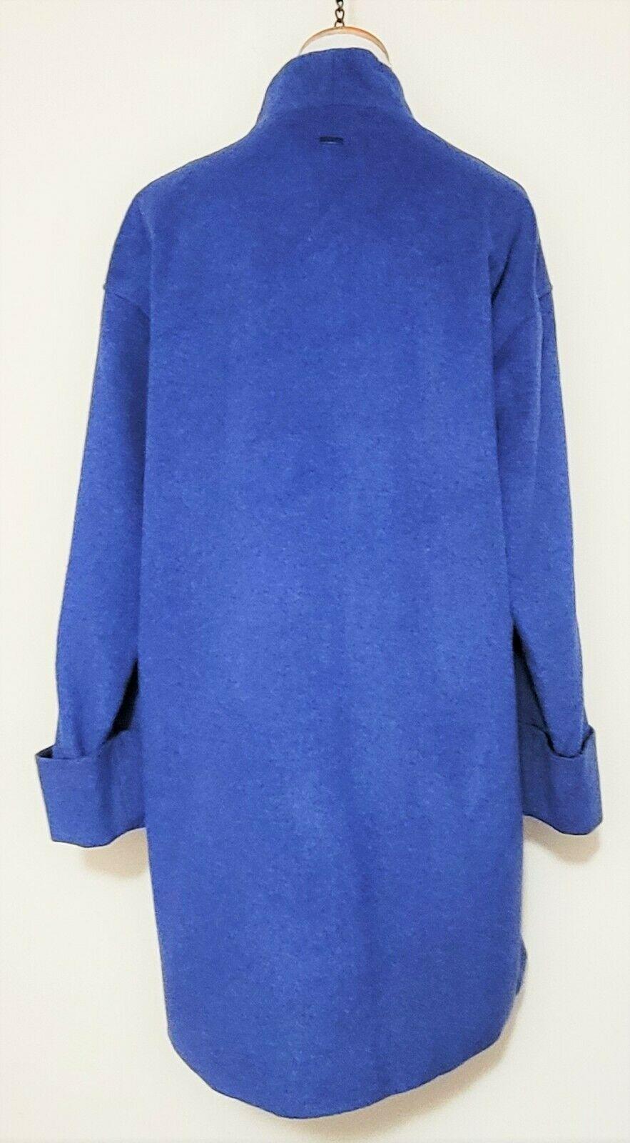 Calvin Klein Oversize Wool Blend Collarless Cuff Sleeves One Button Blue Coat  S - SVNYFancy
