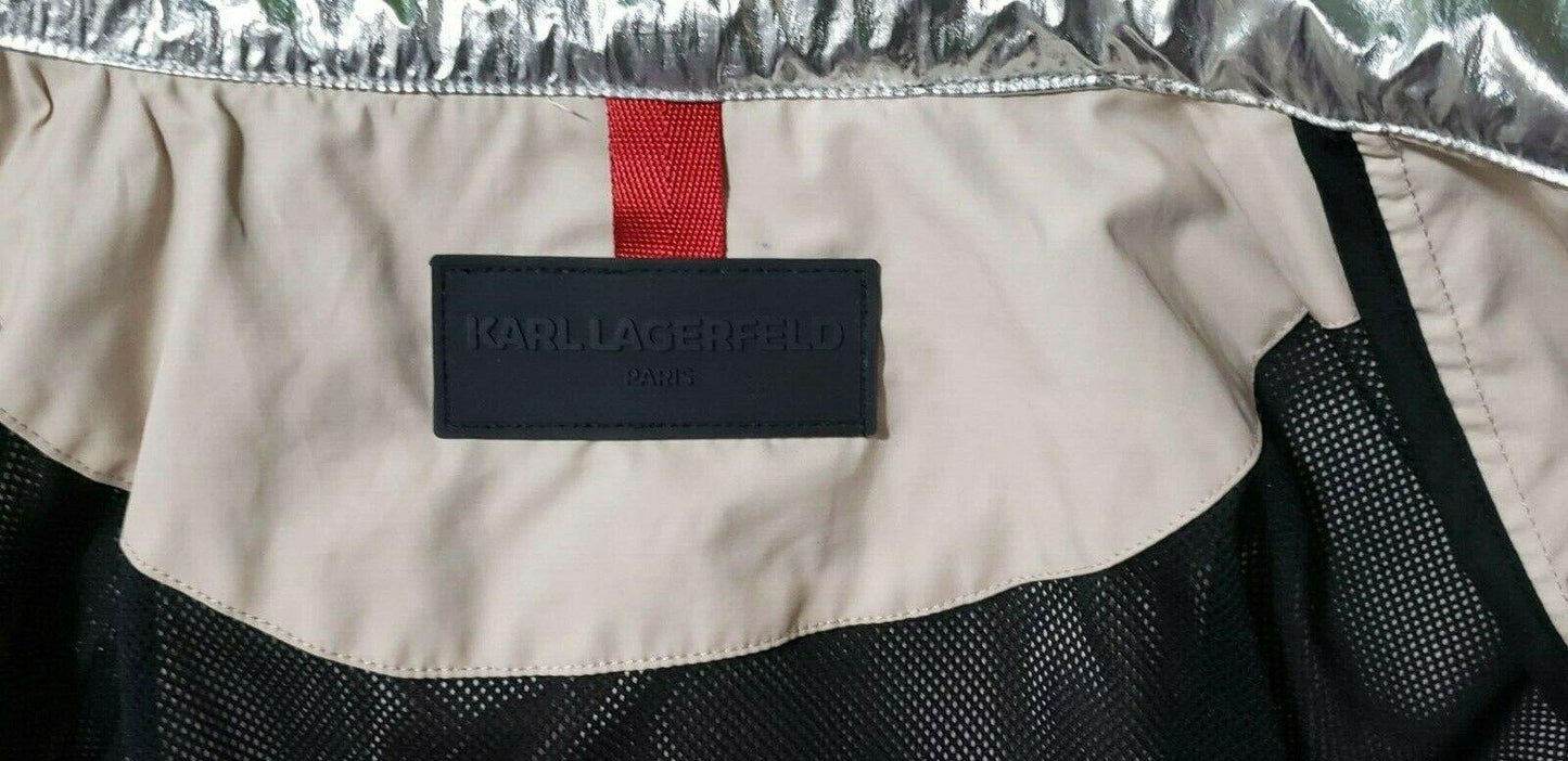 KARL LAGERFELD Beige Silver Windbreaker Water Resistant Trench Coat Jacket S - SVNYFancy