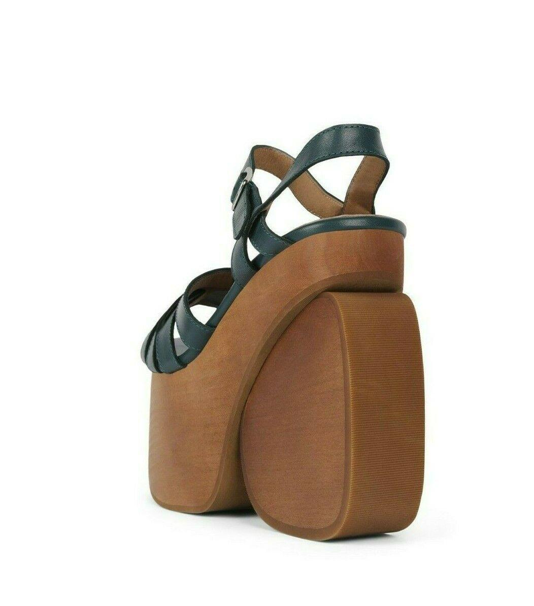 Jeffrey Campbell Leather Sandal with Chunky Wood Platform Size US 8 - SVNYFancy