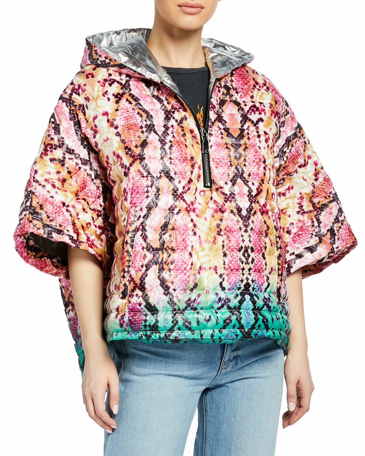THINK ROYLN Women's Quilted Python-Print Puffer Poncho Ski Jacket Size XS/S - SVNYFancy