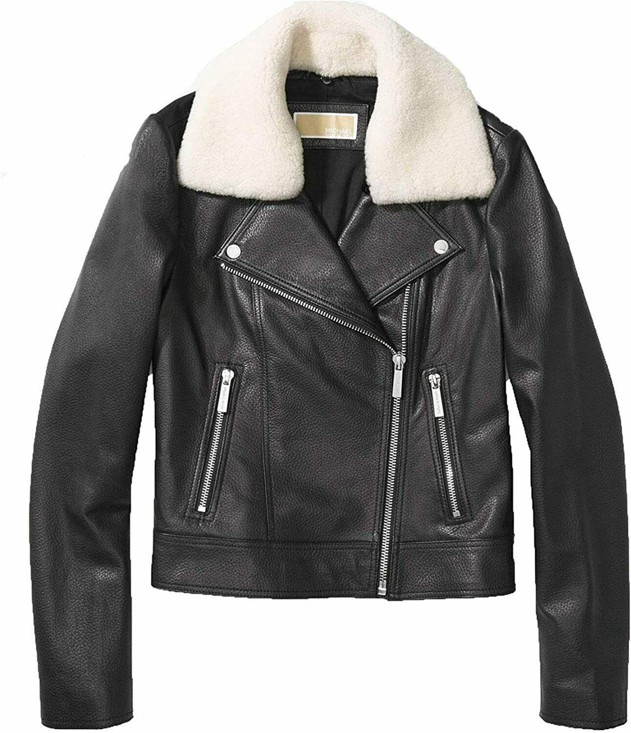 Michael Kors Genuine Soft leather Jacket with Shearling Collar Plus Size 2X - SVNYFancy