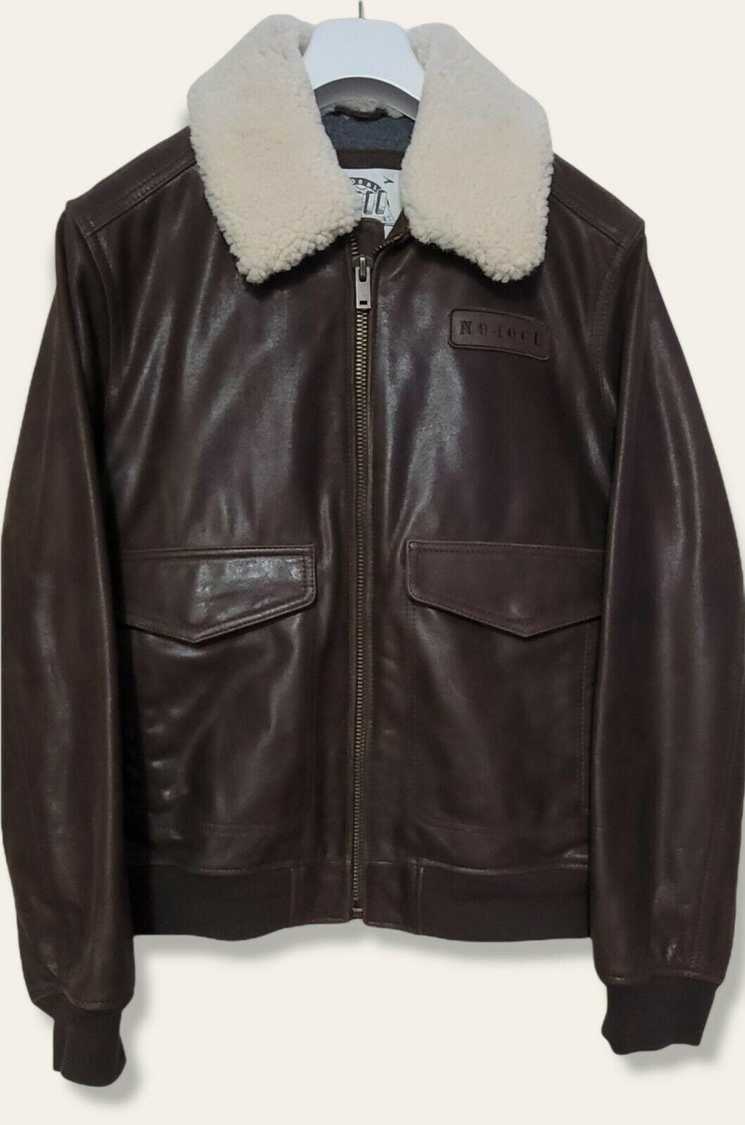 G-III Global Identity Bomber Leather Jacket Detachable Shearling Collar Brown M - SVNYFancy