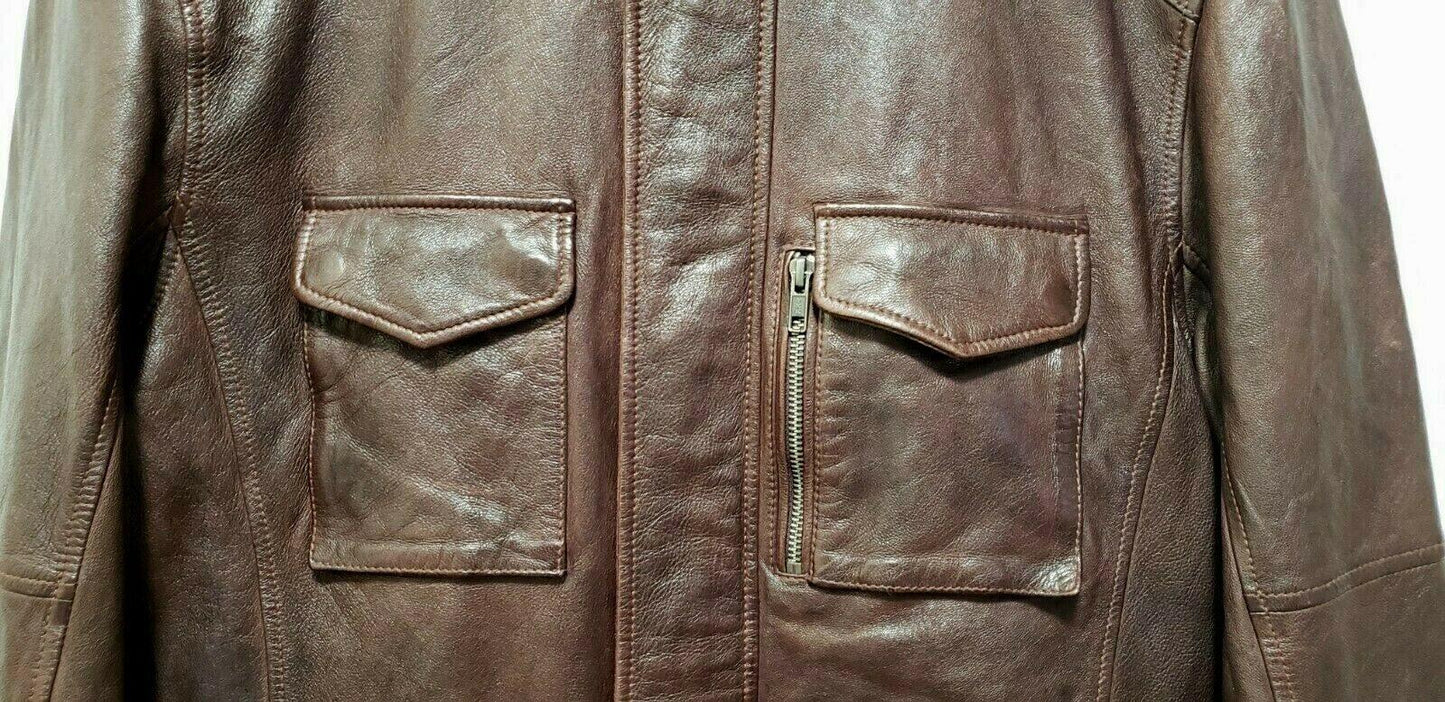 Andrew Marc Men's Leather Military Brown Jacket Size M - SVNYFancy