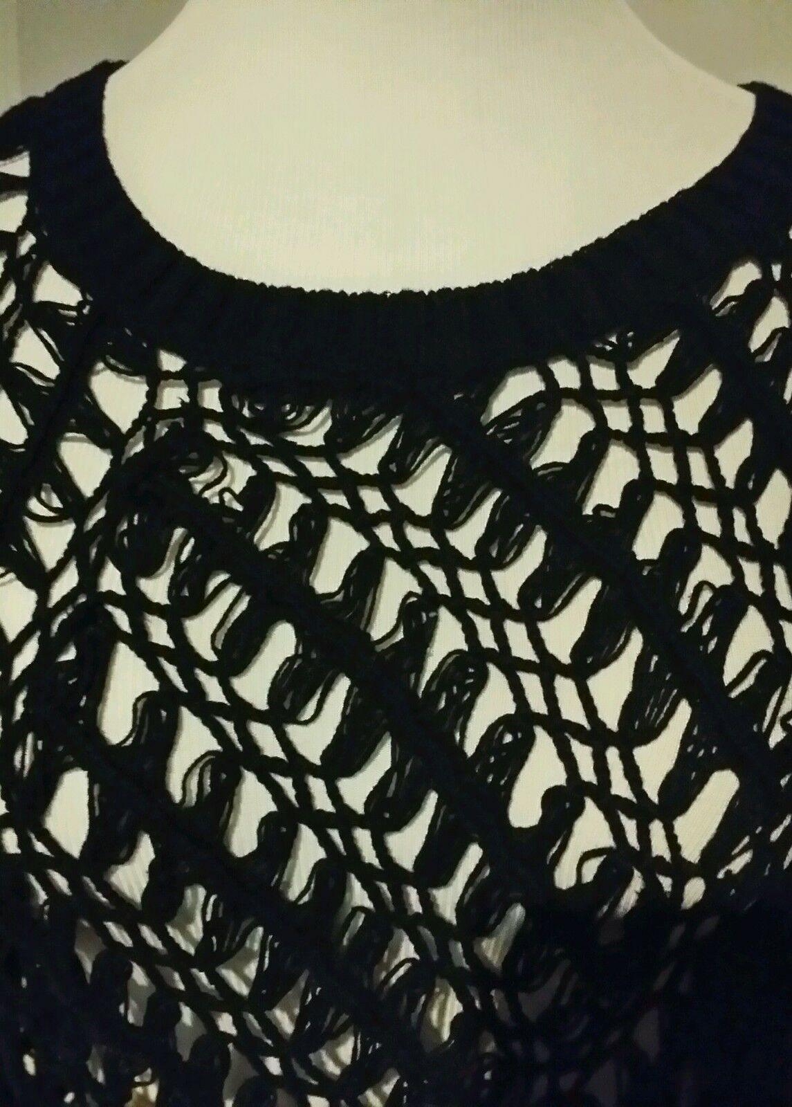 GOLD HAWK Black Cotton Open Knit Cut Out Shoulders Boat Neck Sweater Size L - SVNYFancy