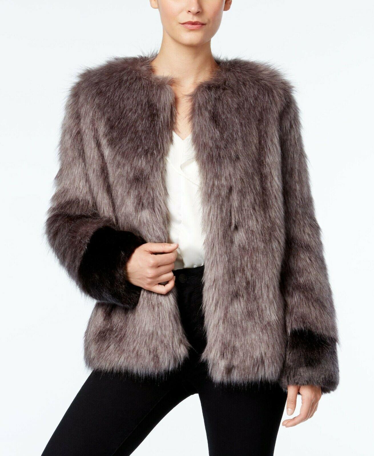 VERA WANG Women's Faux-Fur Collarless Contrast Coat Jacket Size S - SVNYFancy