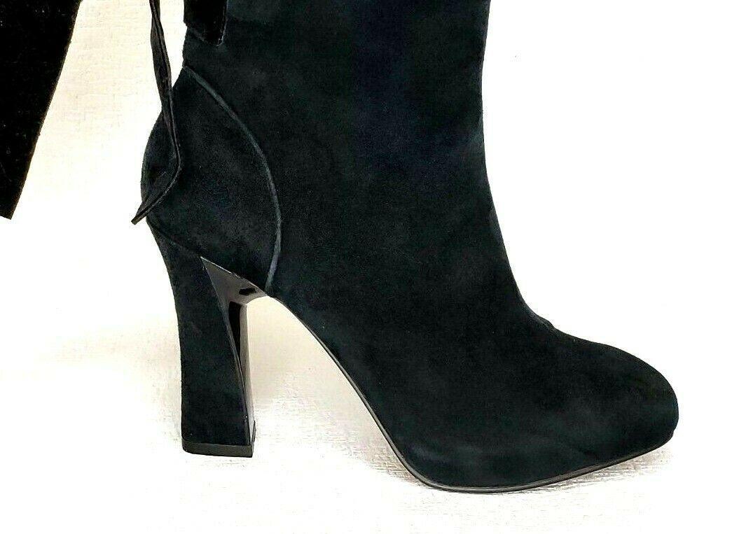 KARL LAGERFELD Black Micro Suede Ankle Boots Lace Up Back SAMPLE Size US 6 - SVNYFancy