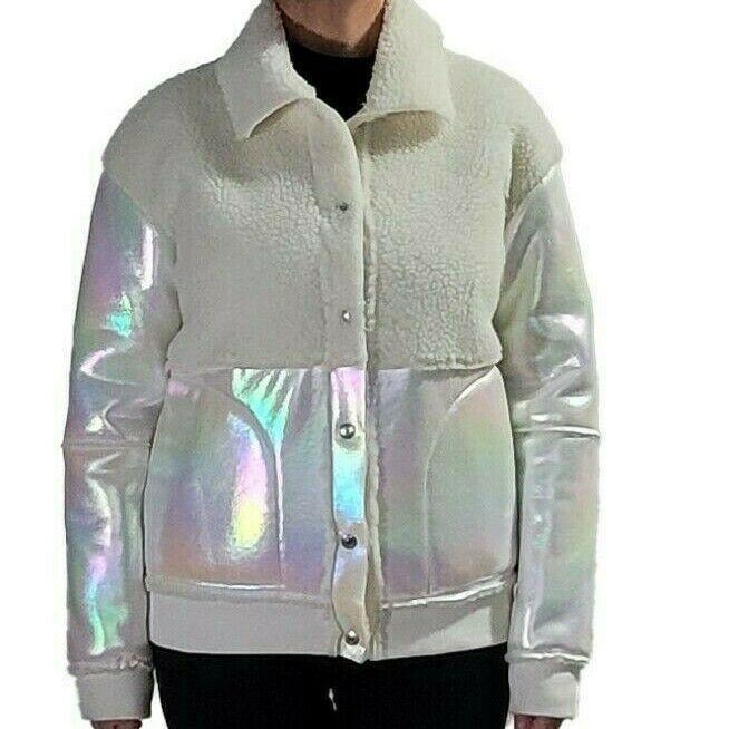 Calvin Klein Jeans Faux Leather Shearling Iridescent White Jacket Size US S - SVNYFancy