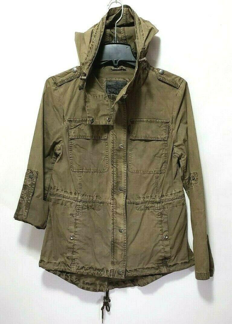 Levi's Green Drawstring Military Jacket Light Weight Parka w/ Roll Up Sleeve S - SVNYFancy