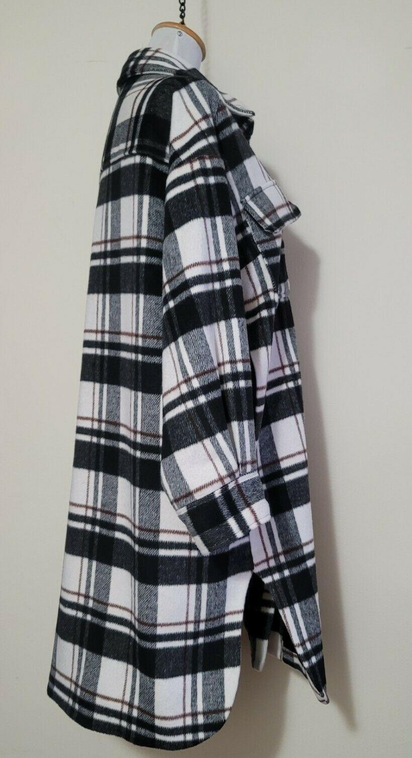 Sans Souci Womens Long Oversize Wool Blend Plaid Coat Shirt Size M - SVNYFancy