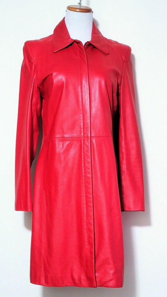 Olly London Womens Red Lamb Leather Full Zip Coat Jacket Size M - SVNYFancy