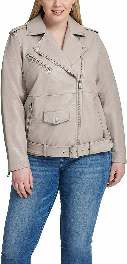 Levi's Women's Plus Size Oversized Faux Leather Belted Motorcycle Jacket Size 1X - SVNYFancy