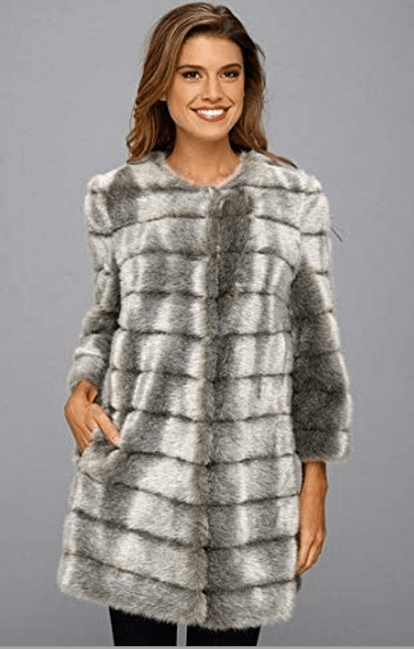 SAM EDELMAN Grey Faux Fur Coat 3/4-sleeve Size L - SVNYFancy