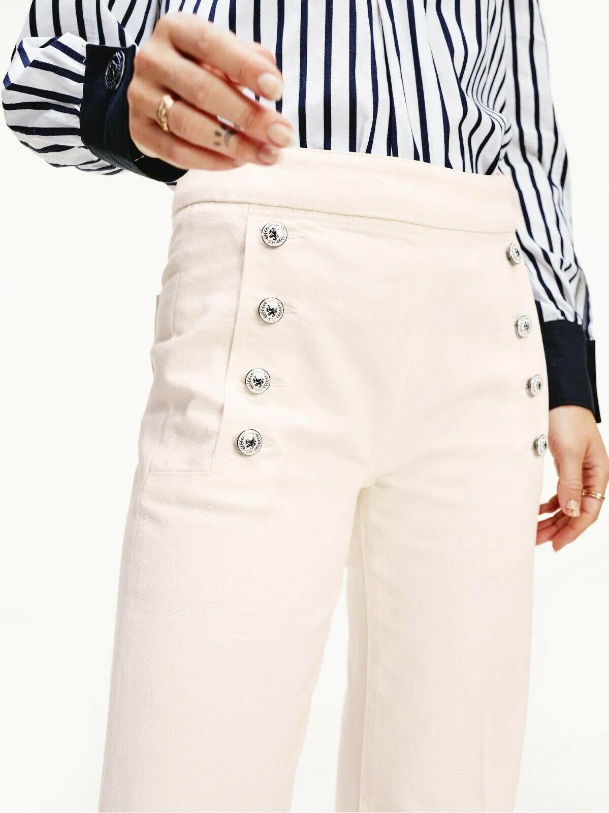 Tommy Hilfiger Icon Sailor High Waist Flare Jeans Off White 35" Inseam Size US 4 - SVNYFancy