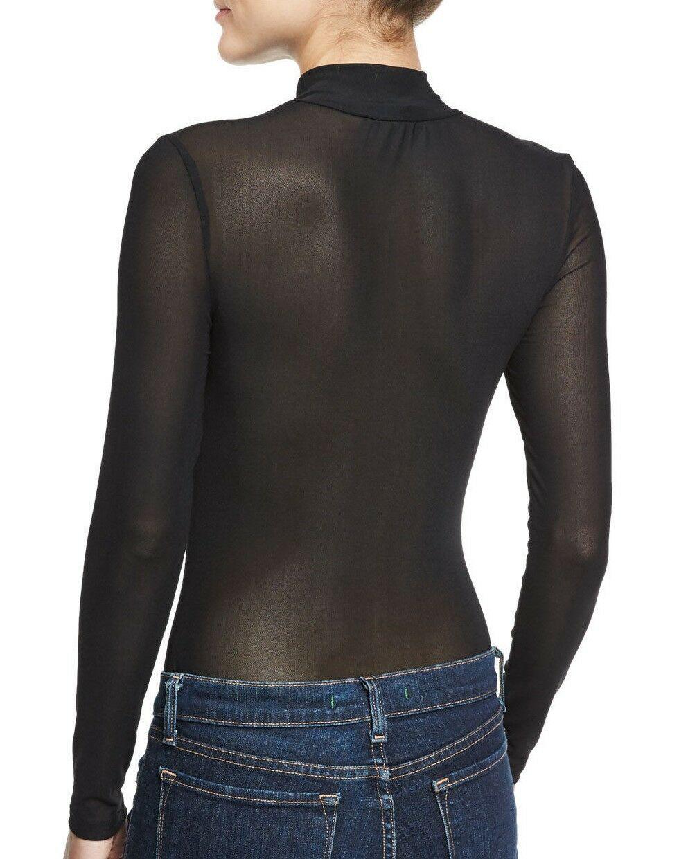 Romeo & Juliet Couture Long-Sleeve Mesh Bodysuit, Black Size M - SVNYFancy