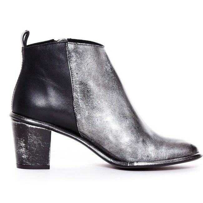 MIISTA ALICE Black Silver Metallic Leather Heeled Ankle Boots Size US 10  EU 41 - SVNYFancy