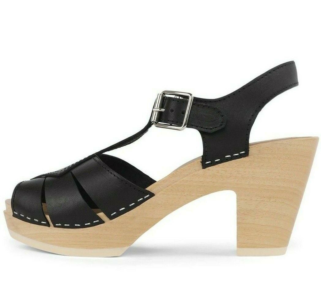 Jeffrey Campbell Donostia Clog Wooden Leather Sandal Black Size EU 38 Spain - SVNYFancy