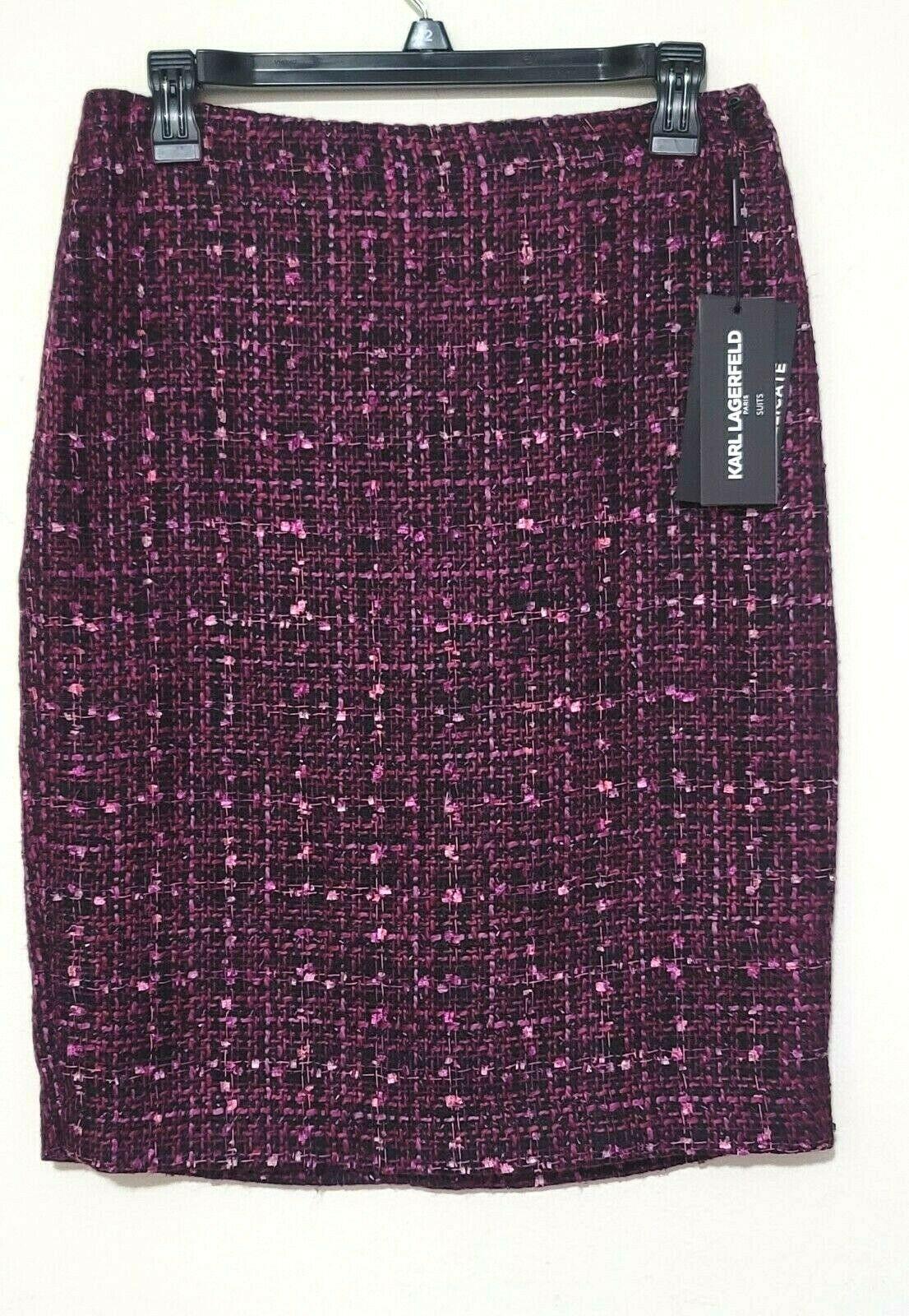 Karl Lagerfeld Paris Pencil Tweed Purple Skirt Knee Length Lined Zip Back - SVNYFancy